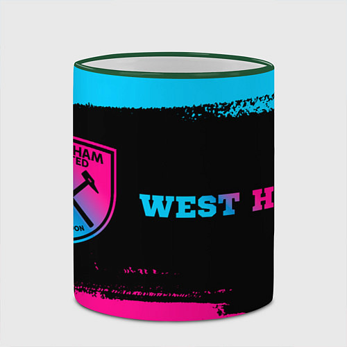 Кружка цветная West Ham - neon gradient: надпись и символ / 3D-Зеленый кант – фото 2