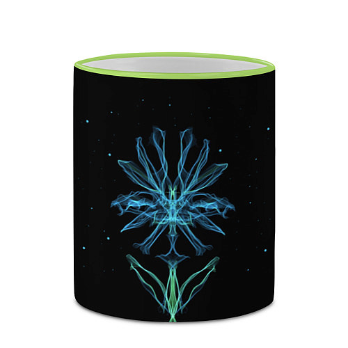 Кружка цветная Неоновый цветок на черном фоне / 3D-Светло-зеленый кант – фото 2