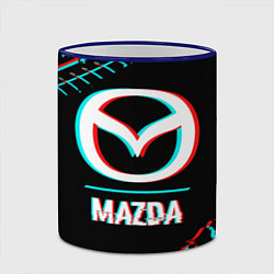 Кружка 3D Значок Mazda в стиле glitch на темном фоне, цвет: 3D-синий кант — фото 2