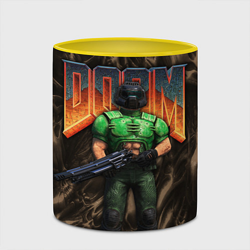 Кружка цветная DOS DOOM - Doomguy / 3D-Белый + желтый – фото 2