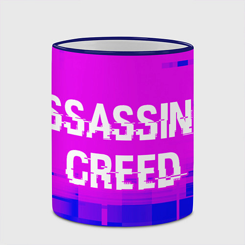 Кружка цветная Assassins Creed glitch text effect: надпись и симв / 3D-Синий кант – фото 2