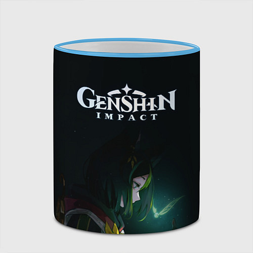 Кружка цветная Геншин - Тигнари / 3D-Небесно-голубой кант – фото 2