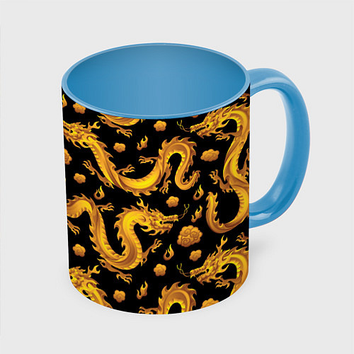 Кружка цветная Golden dragons / 3D-Белый + небесно-голубой – фото 1