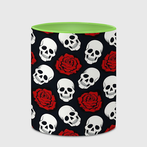 Кружка цветная Весёлые черепки и розы / 3D-Белый + светло-зеленый – фото 2