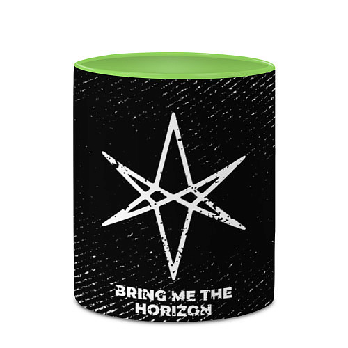 Кружка цветная Bring Me the Horizon с потертостями на темном фоне / 3D-Белый + светло-зеленый – фото 2