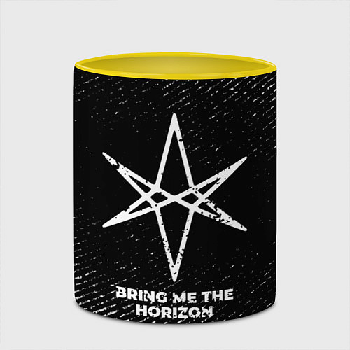 Кружка цветная Bring Me the Horizon с потертостями на темном фоне / 3D-Белый + желтый – фото 2