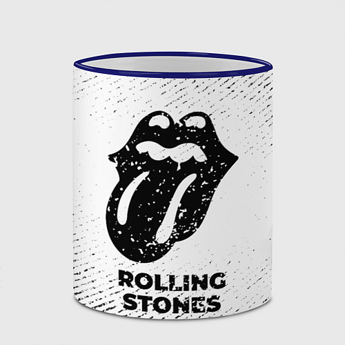 Кружка цветная Rolling Stones с потертостями на светлом фоне / 3D-Синий кант – фото 2