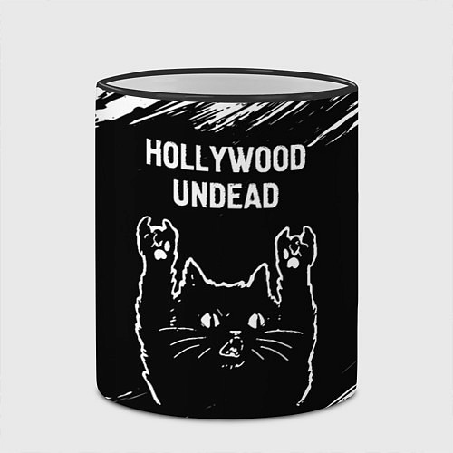 Кружка цветная Группа Hollywood Undead и рок кот / 3D-Черный кант – фото 2