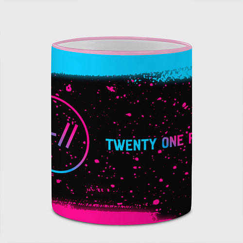 Кружка цветная Twenty One Pilots - neon gradient: надпись и симво / 3D-Розовый кант – фото 2