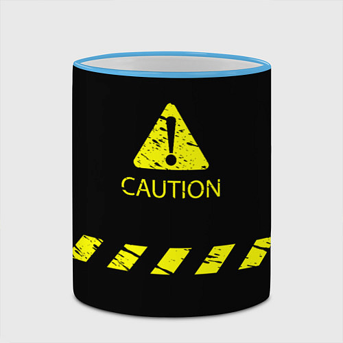 Кружка цветная CAUTION - Осторожно опасность / 3D-Небесно-голубой кант – фото 2