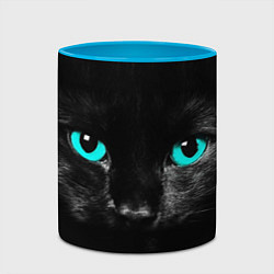 Кружка 3D Чёрный кот с бирюзовыми глазами, цвет: 3D-белый + небесно-голубой — фото 2