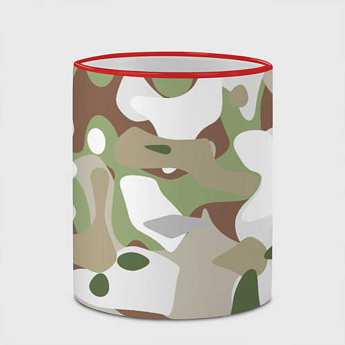 Кружка цветная Камуфляж зимний лес крупный / 3D-Красный кант – фото 2
