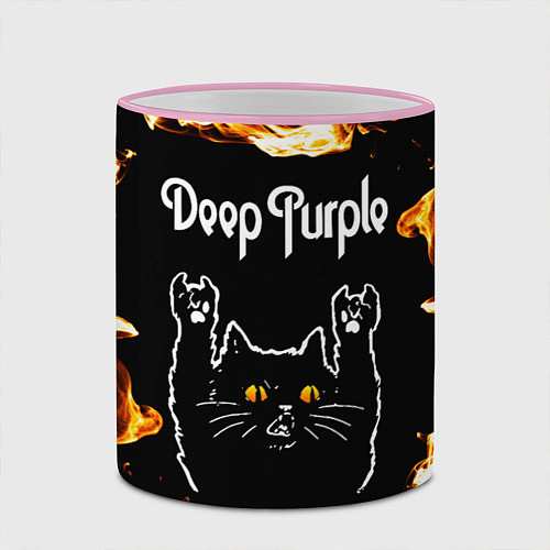 Кружка цветная Deep Purple рок кот и огонь / 3D-Розовый кант – фото 2