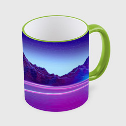 Кружка 3D Neon mountains - Vaporwave, цвет: 3D-светло-зеленый кант