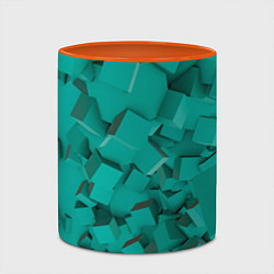 Кружка 3D Абстрактные сине-зелёные кубы, цвет: 3D-белый + оранжевый — фото 2