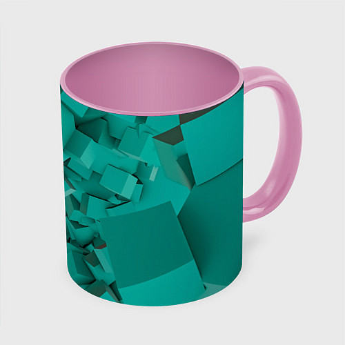 Кружка цветная Абстрактные сине-зелёные кубы / 3D-Белый + розовый – фото 1