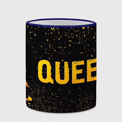 Кружка цветная Queen - gold gradient: надпись и символ / 3D-Синий кант – фото 2