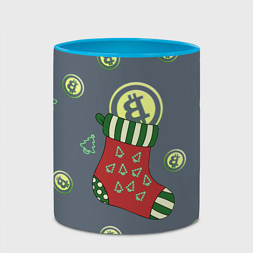 Кружка цветная Christmas funny bitcoin / 3D-Белый + небесно-голубой – фото 2