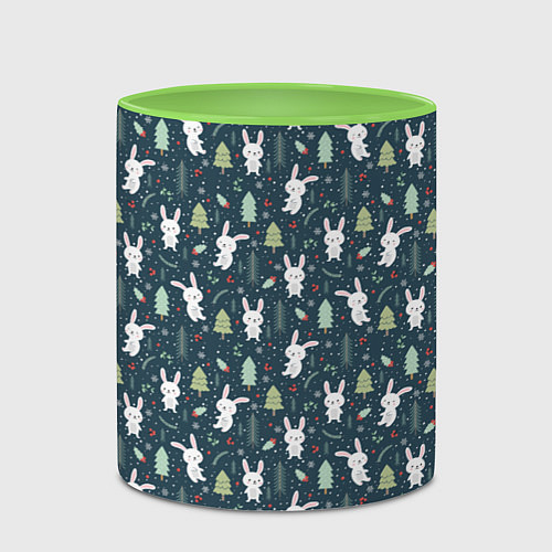 Кружка цветная Новогодний паттерн, год кролика / 3D-Белый + светло-зеленый – фото 2