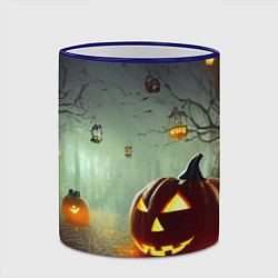 Кружка 3D Тыква на Хэллоуин в ночном туманном лесу, цвет: 3D-синий кант — фото 2