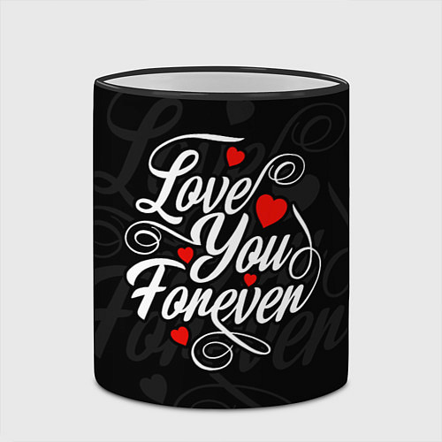 Кружка цветная Love you forever, hearts, patterns / 3D-Черный кант – фото 2