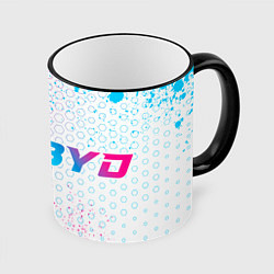 Кружка 3D BYD neon gradient style: надпись и символ, цвет: 3D-черный кант