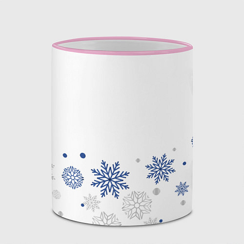 Кружка цветная Новогодние Снежинки - Белый / 3D-Розовый кант – фото 2