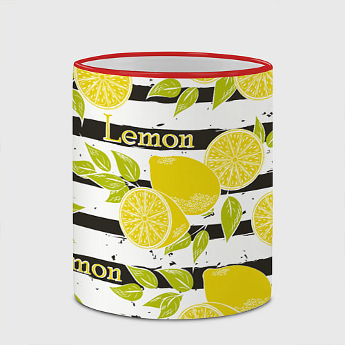 Кружка цветная Лимон на чёрно-белом фоне / 3D-Красный кант – фото 2