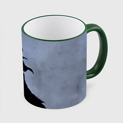 Кружка 3D Halloween - силуэт ведьмы с котом, цвет: 3D-зеленый кант
