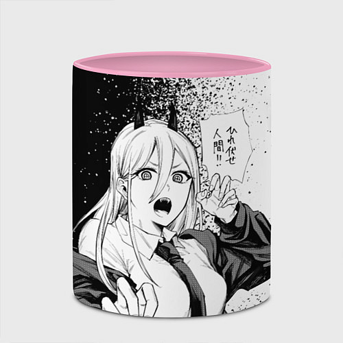 Кружка цветная Пауэр - Брызги - Человек-бензопила / 3D-Белый + розовый – фото 2