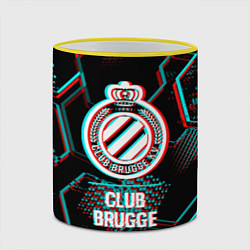 Кружка 3D Club Brugge FC в стиле glitch на темном фоне, цвет: 3D-желтый кант — фото 2