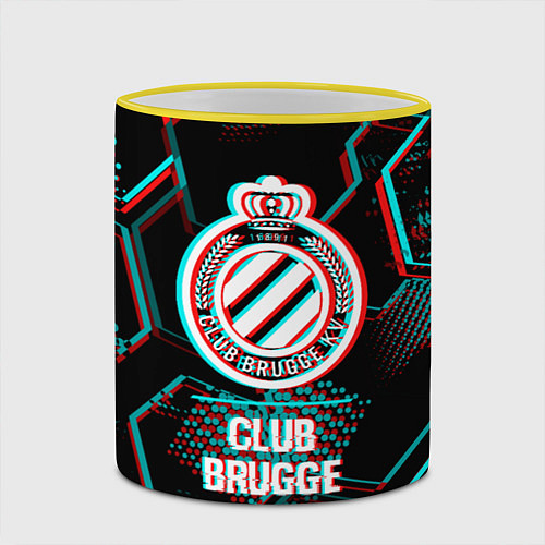 Кружка цветная Club Brugge FC в стиле glitch на темном фоне / 3D-Желтый кант – фото 2