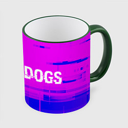 Кружка 3D Watch Dogs glitch text effect: надпись и символ, цвет: 3D-зеленый кант