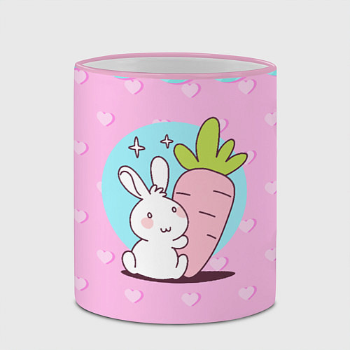 Кружка цветная Милый зайчик с морковкой / 3D-Розовый кант – фото 2