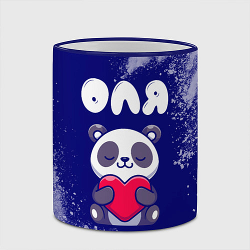Кружка цветная Оля панда с сердечком / 3D-Синий кант – фото 2