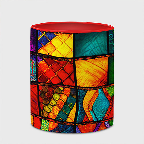 Кружка цветная Лоскутная мозаика - пэчворк / 3D-Белый + красный – фото 2