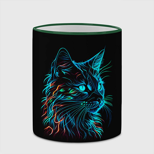 Кружка цветная Неоновый котик / 3D-Зеленый кант – фото 2