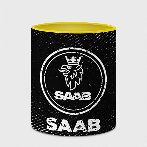 Кружка цветная Saab с потертостями на темном фоне / 3D-Белый + желтый – фото 2