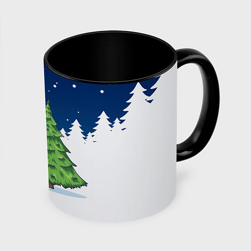 Кружка цветная Злой кролик и ёлка - 2023 / 3D-Белый + черный – фото 1