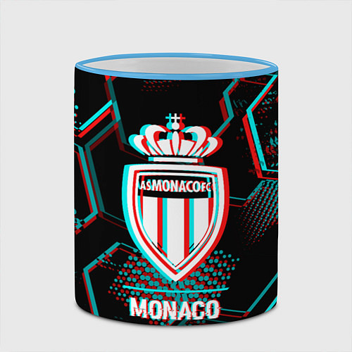 Кружка цветная Monaco FC в стиле glitch на темном фоне / 3D-Небесно-голубой кант – фото 2