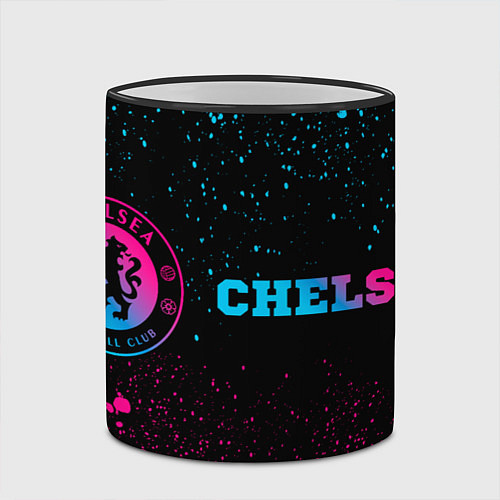 Кружка цветная Chelsea - neon gradient: надпись и символ / 3D-Черный кант – фото 2