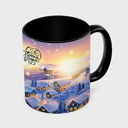 Кружка 3D Новогодняя елочка в деревне, цвет: 3D-белый + черный