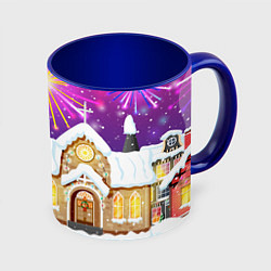 Кружка 3D Новогодний салют, цвет: 3D-белый + синий