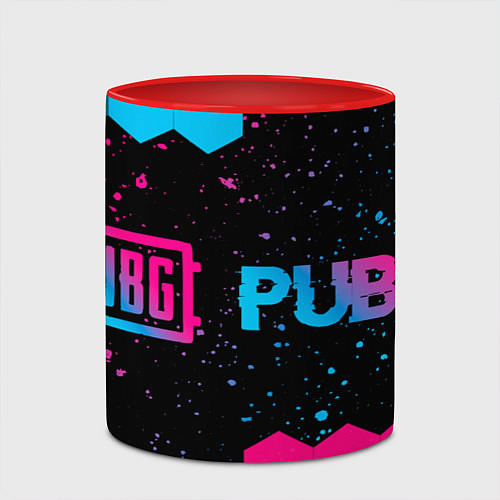 Кружка цветная PUBG - neon gradient: надпись и символ / 3D-Белый + красный – фото 2