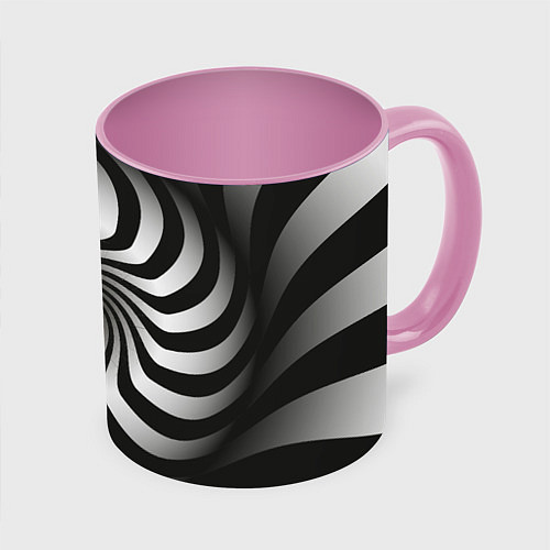 Кружка цветная Объёмная спираль - оптическая иллюзия / 3D-Белый + розовый – фото 1