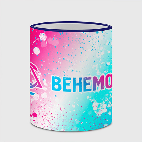 Кружка цветная Behemoth neon gradient style: надпись и символ / 3D-Синий кант – фото 2