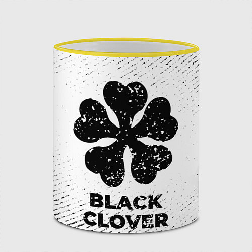 Кружка цветная Black Clover с потертостями на светлом фоне / 3D-Желтый кант – фото 2