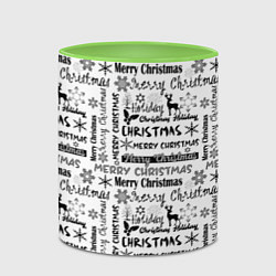 Кружка 3D Черно белый рождественский текстовый узор, цвет: 3D-белый + светло-зеленый — фото 2