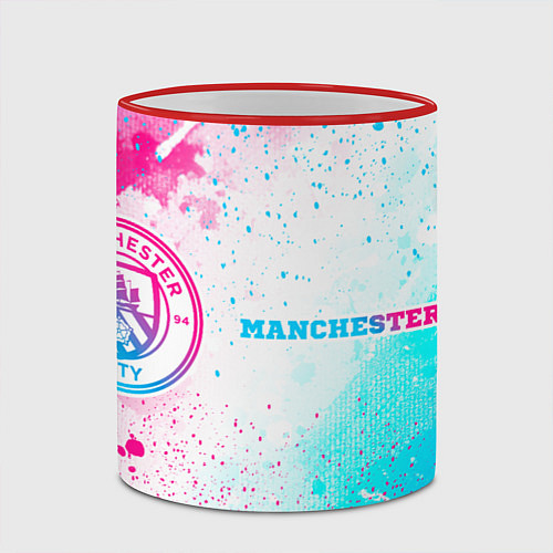 Кружка цветная Manchester City neon gradient style: надпись и сим / 3D-Красный кант – фото 2