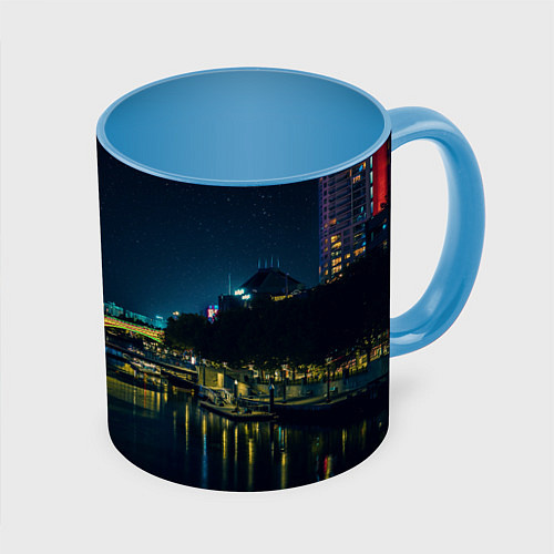 Кружка цветная Неоновый ночной город / 3D-Белый + небесно-голубой – фото 1